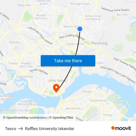 Tesco to Raffles University Iskandar map