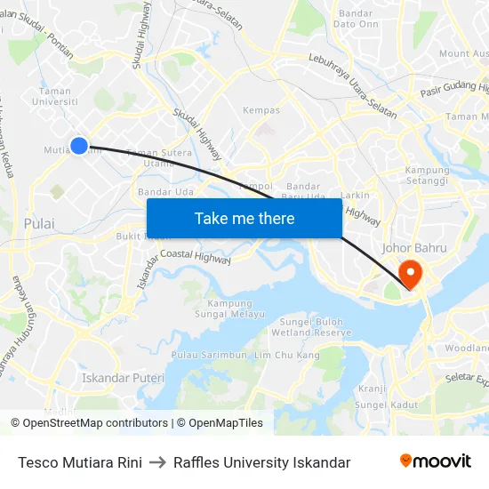 Tesco Mutiara Rini to Raffles University Iskandar map