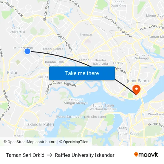Taman Seri Orkid to Raffles University Iskandar map