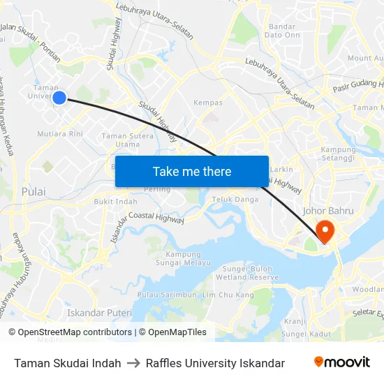 Taman Skudai Indah to Raffles University Iskandar map