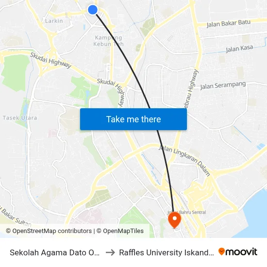 Sekolah Agama Dato Onn to Raffles University Iskandar map