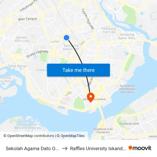 Sekolah Agama Dato Onn to Raffles University Iskandar map