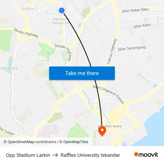 Opp Stadium Larkin to Raffles University Iskandar map