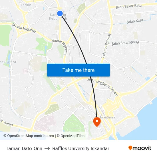 Taman Dato' Onn to Raffles University Iskandar map
