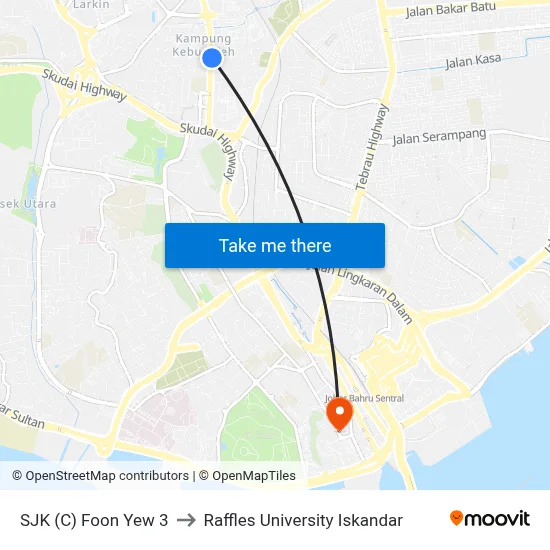 SJK (C) Foon Yew 3 to Raffles University Iskandar map
