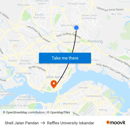 Shell Jalan Pandan to Raffles University Iskandar map