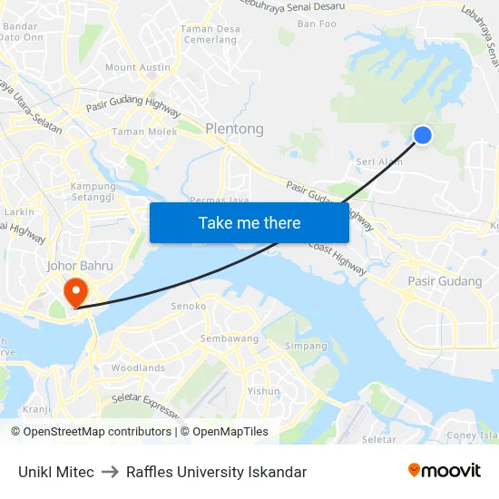 Unikl Mitec to Raffles University Iskandar map