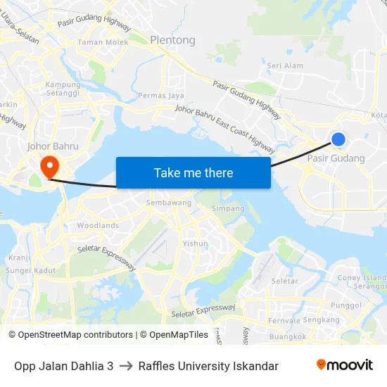 Opp Jalan Dahlia 3 to Raffles University Iskandar map
