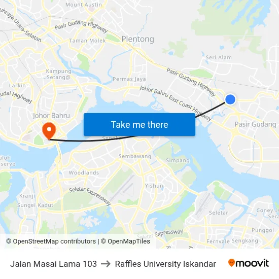 Jalan Masai Lama 103 to Raffles University Iskandar map