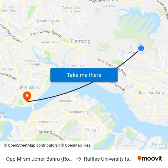 Opp Mrsm Johor Bahru (Roadside) to Raffles University Iskandar map