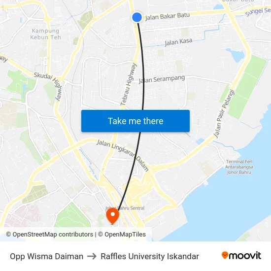 Opp Wisma Daiman to Raffles University Iskandar map