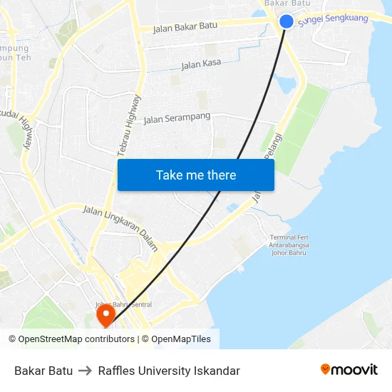 Bakar Batu to Raffles University Iskandar map