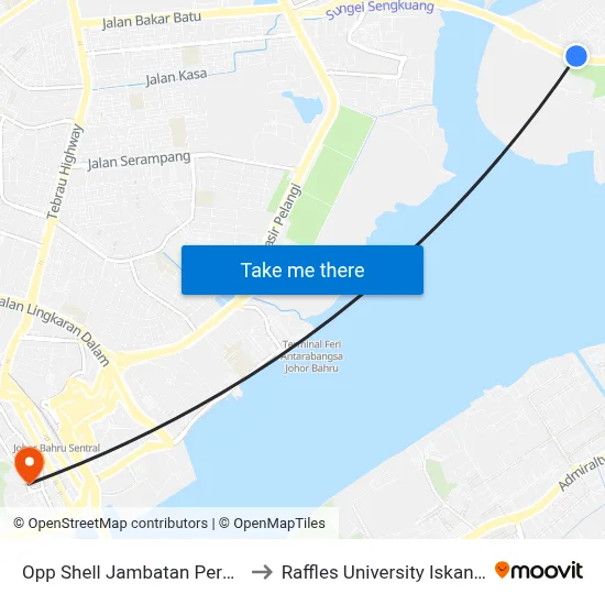 Opp Shell Jambatan Permas to Raffles University Iskandar map