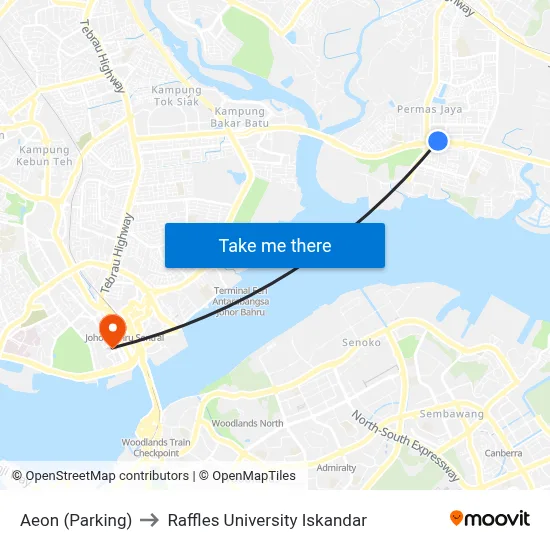 Aeon (Parking) to Raffles University Iskandar map
