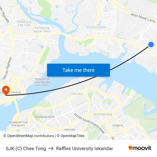 SJK (C) Chee Tong to Raffles University Iskandar map