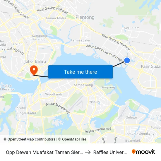 Opp Dewan Muafakat Taman Sierra Perdana (Road Side) to Raffles University Iskandar map