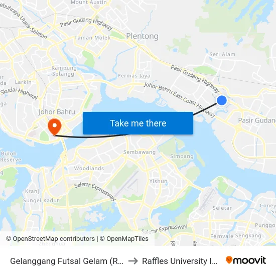 Gelanggang Futsal Gelam (Road Side) to Raffles University Iskandar map