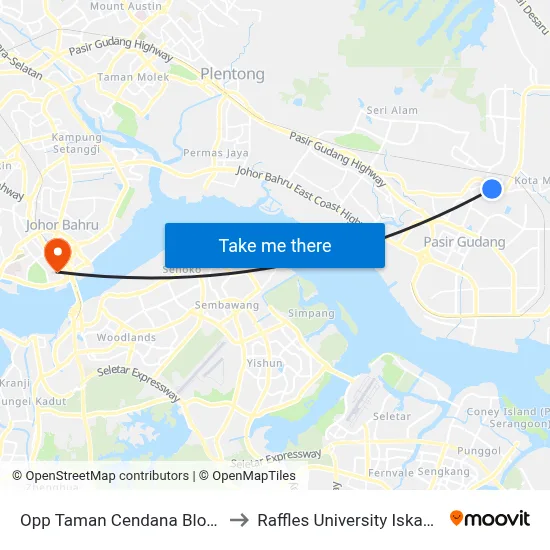 Opp Taman Cendana Blok 34 to Raffles University Iskandar map