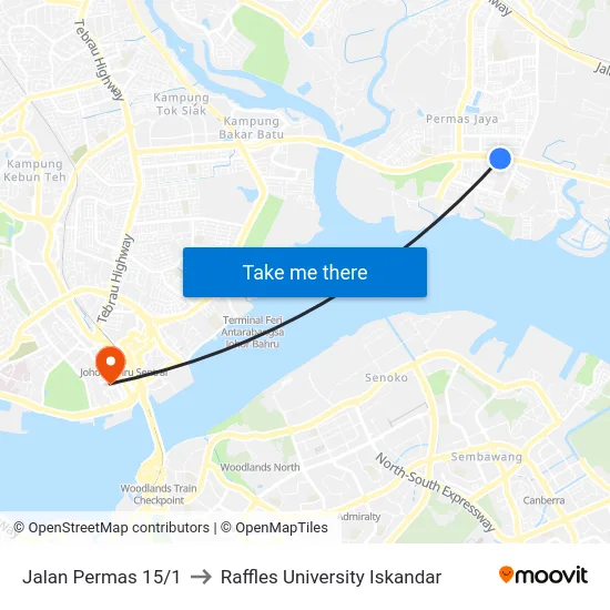 Jalan Permas 15/1 to Raffles University Iskandar map