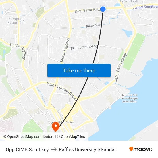 Opp CIMB Southkey to Raffles University Iskandar map