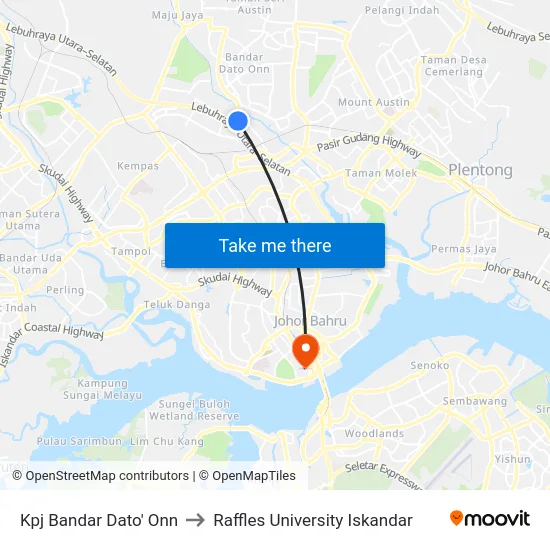 Kpj Bandar Dato' Onn to Raffles University Iskandar map