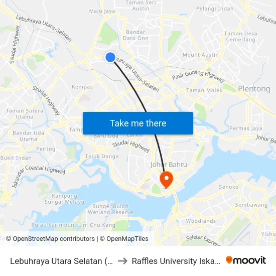 Lebuhraya Utara Selatan (Opp) to Raffles University Iskandar map