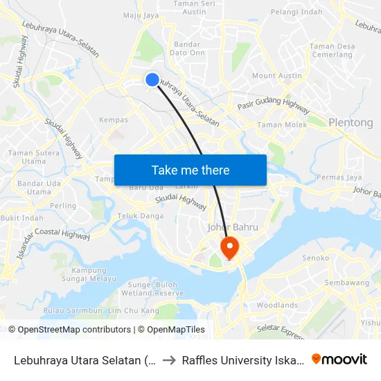 Lebuhraya Utara Selatan (Opp) to Raffles University Iskandar map