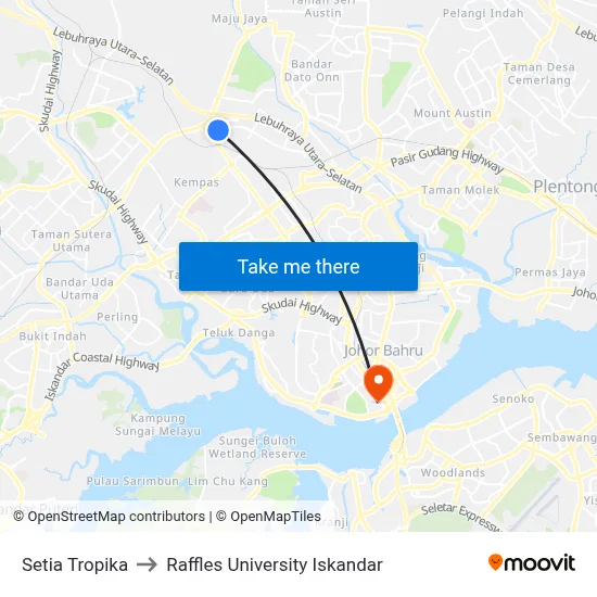 Setia Tropika to Raffles University Iskandar map