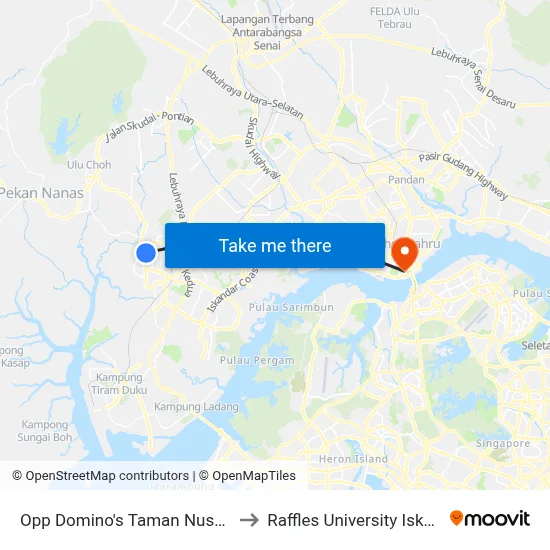 Opp Domino's Taman Nusantara to Raffles University Iskandar map
