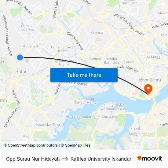 Opp Surau Nur Hidayah to Raffles University Iskandar map