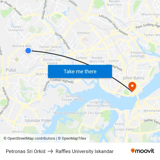 Petronas Sri Orkid to Raffles University Iskandar map