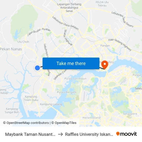 Maybank Taman Nusantara to Raffles University Iskandar map