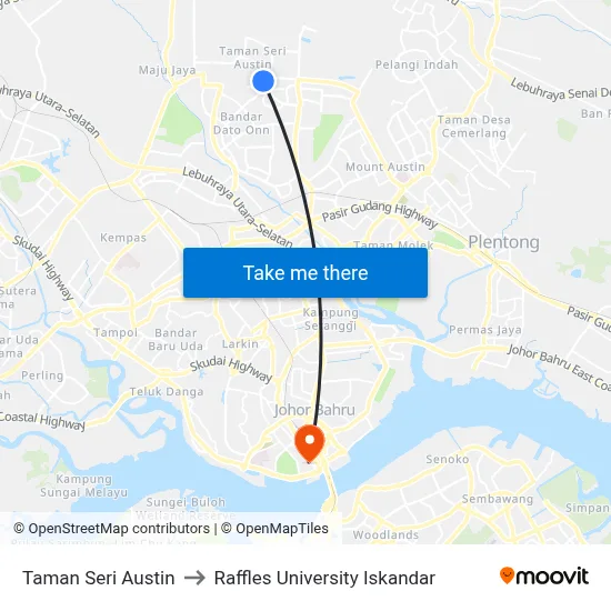 Taman Seri Austin to Raffles University Iskandar map