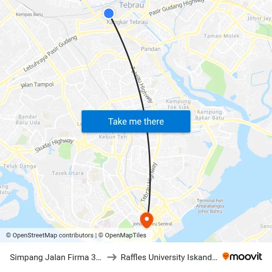 Simpang Jalan Firma 3/1 to Raffles University Iskandar map