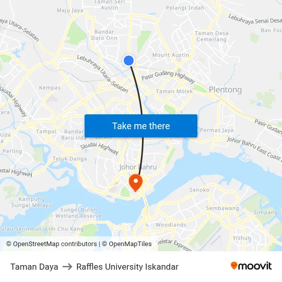 Taman Daya to Raffles University Iskandar map