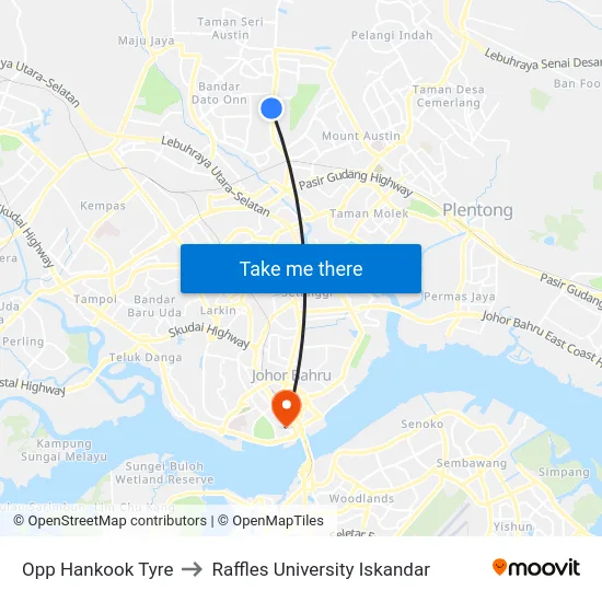 Opp Hankook Tyre to Raffles University Iskandar map