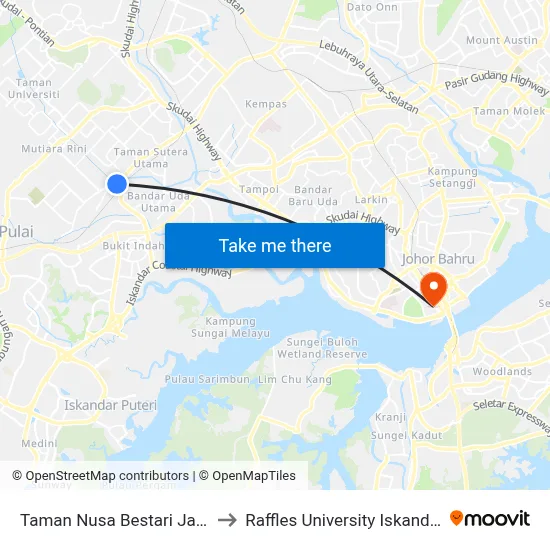 Taman Nusa Bestari Jaya to Raffles University Iskandar map