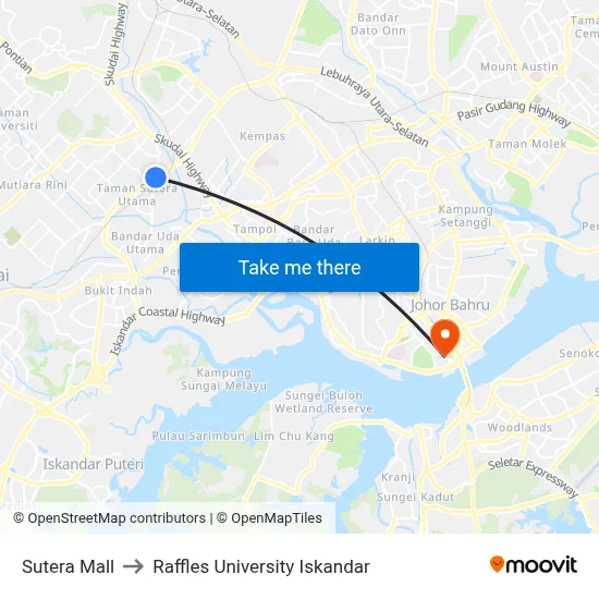 Sutera Mall to Raffles University Iskandar map