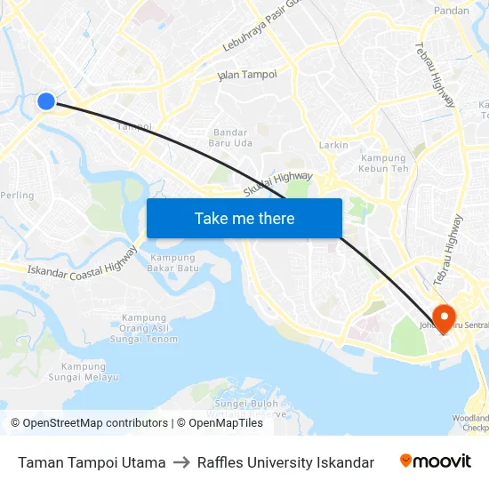 Taman Tampoi Utama to Raffles University Iskandar map