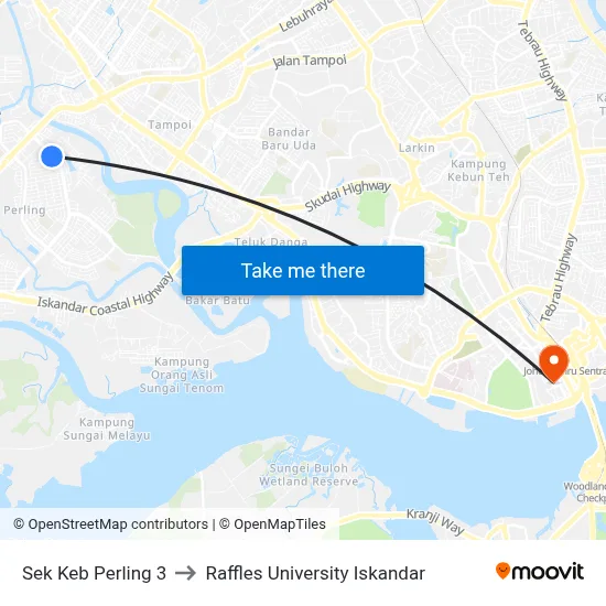 Sek Keb Perling 3 to Raffles University Iskandar map