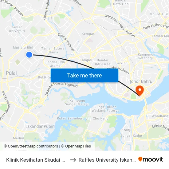 Klinik Kesihatan Skudai Baru to Raffles University Iskandar map