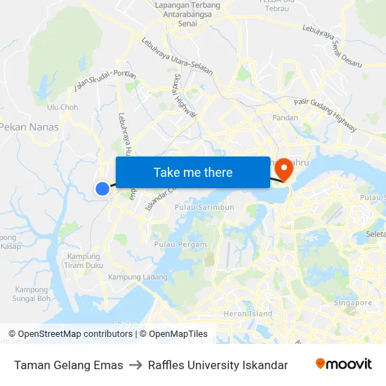 Taman Gelang Emas to Raffles University Iskandar map