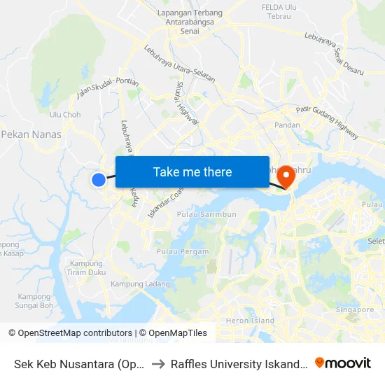 Sek Keb Nusantara (Opp) to Raffles University Iskandar map