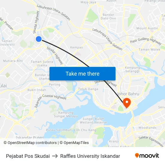 Pejabat Pos Skudai to Raffles University Iskandar map