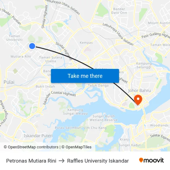 Petronas Mutiara Rini to Raffles University Iskandar map