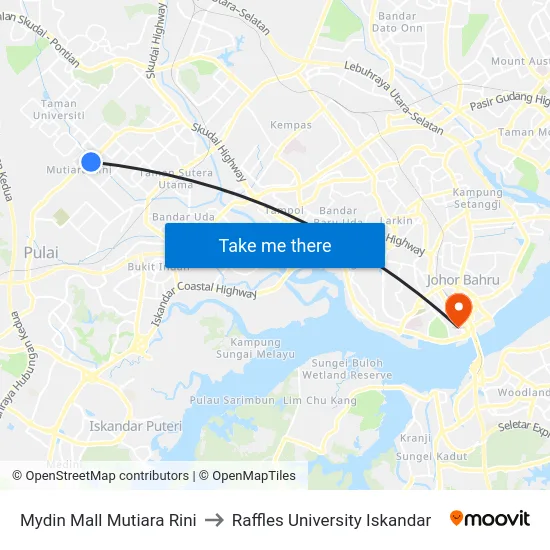 Mydin Mall Mutiara Rini to Raffles University Iskandar map
