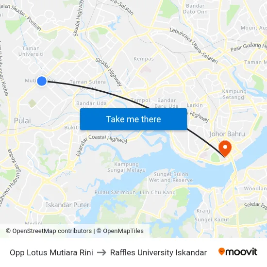 Opp Lotus Mutiara Rini to Raffles University Iskandar map