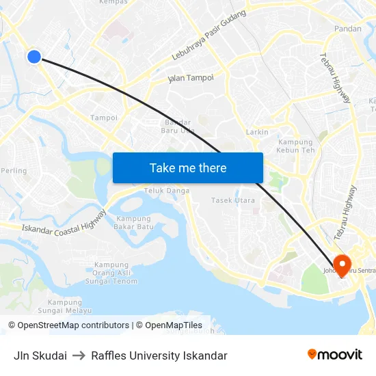 Jln Skudai to Raffles University Iskandar map