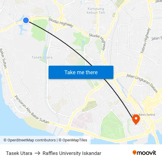 Tasek Utara to Raffles University Iskandar map