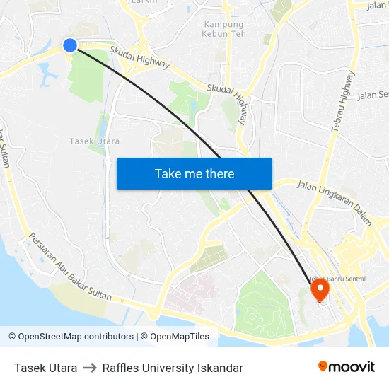 Tasek Utara to Raffles University Iskandar map